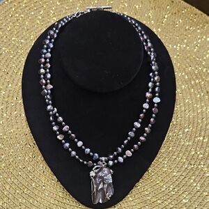 Elegant Black Pearl Necklace with Silver Pendant